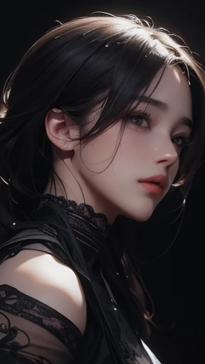 masterpiece, Best Quality, Illustration, Ultra-detailed, finely detail, hight resolution, 8K Wallpaper, Perfect dynamic composition, Beautiful detailed eyes , open mouse, Sexy face,Face feeling ???????,Face at the peak of sexual arousal, looking at viewer, ((Dark background)), in the style of Mark Demsteader，