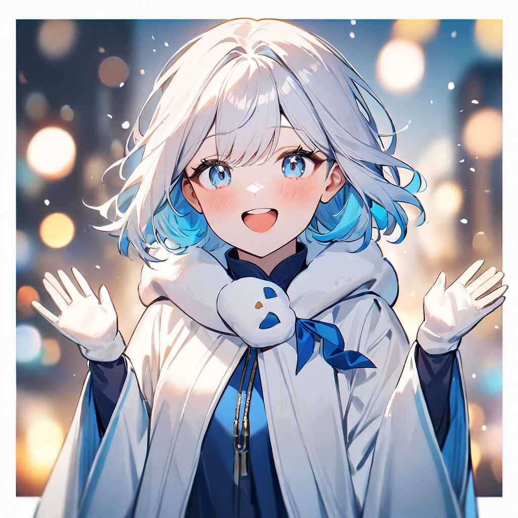 1girl,Whitehair,bluehair,Whiteandblueeyes,snowgirl,Happy