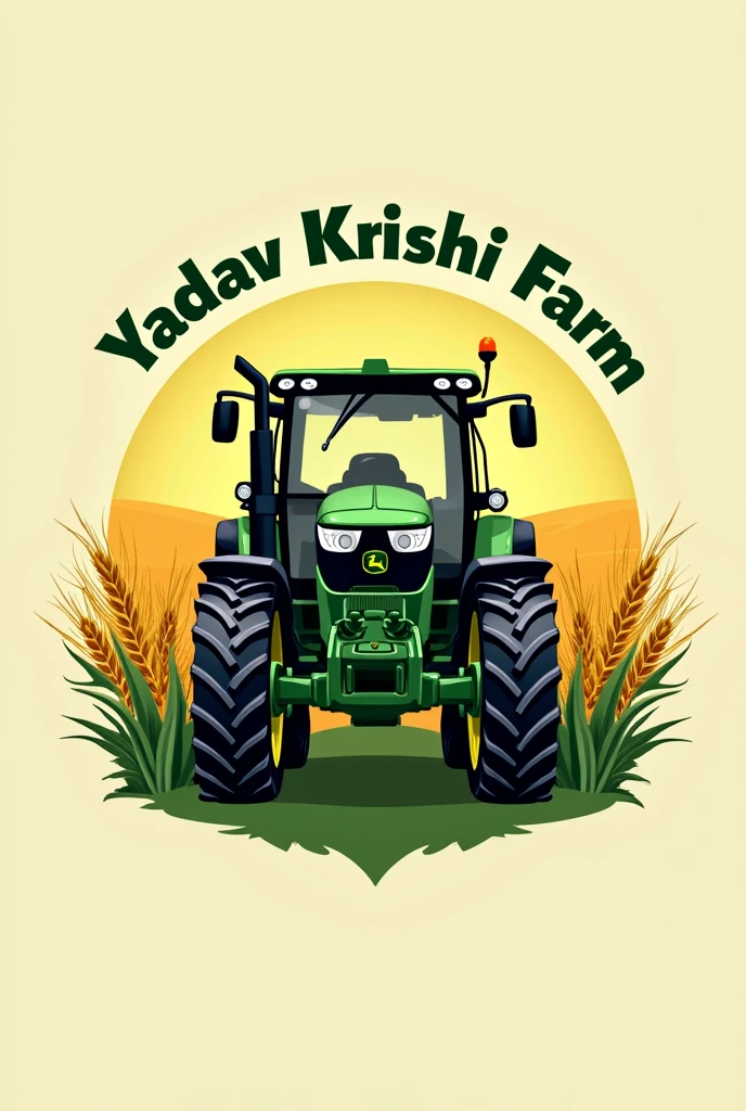 create a professional logo named " Yadav Krishi form" A John Deere tractor is a wheat field khada in agriculture in India