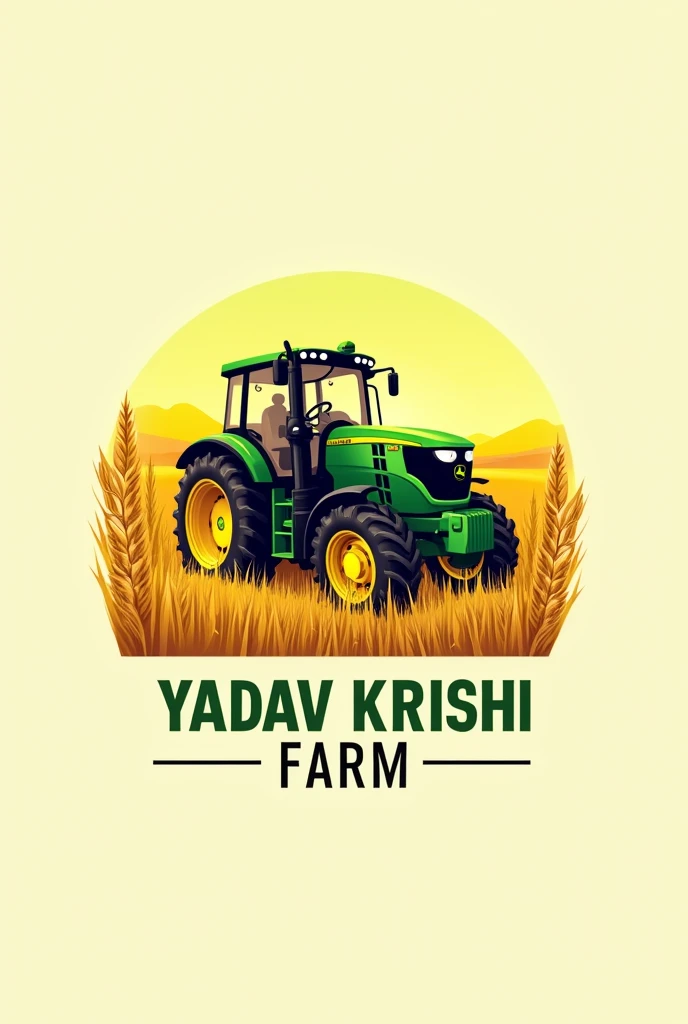 create a professional logo named " Yadav Krishi form" A John Deere tractor is a wheat field khada in agriculture in India