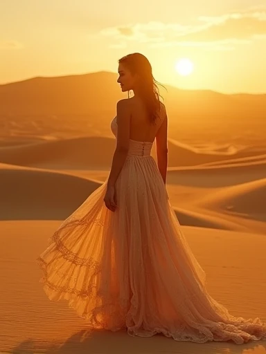 Guardian of the Sunlit Oasis: In a vast desert, an ultra hot gorgeous European woman.age 23. She discovers an oasis that appears only during the summer solstice. This oasis holds the power to grant sunlit visions. As she drinks from its waters, what future glimpses are revealed to her?