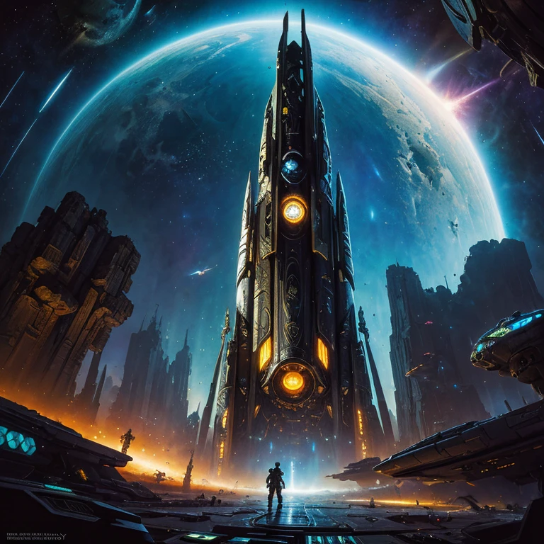 by by John Berkey colorful space, Organic Spacecraft, Photorealistic Space Station, Space Propulsion, heavenly bodies, Volumetric lighting, Sid Mead, Frank Frazetta, by John Berkey, brutalism