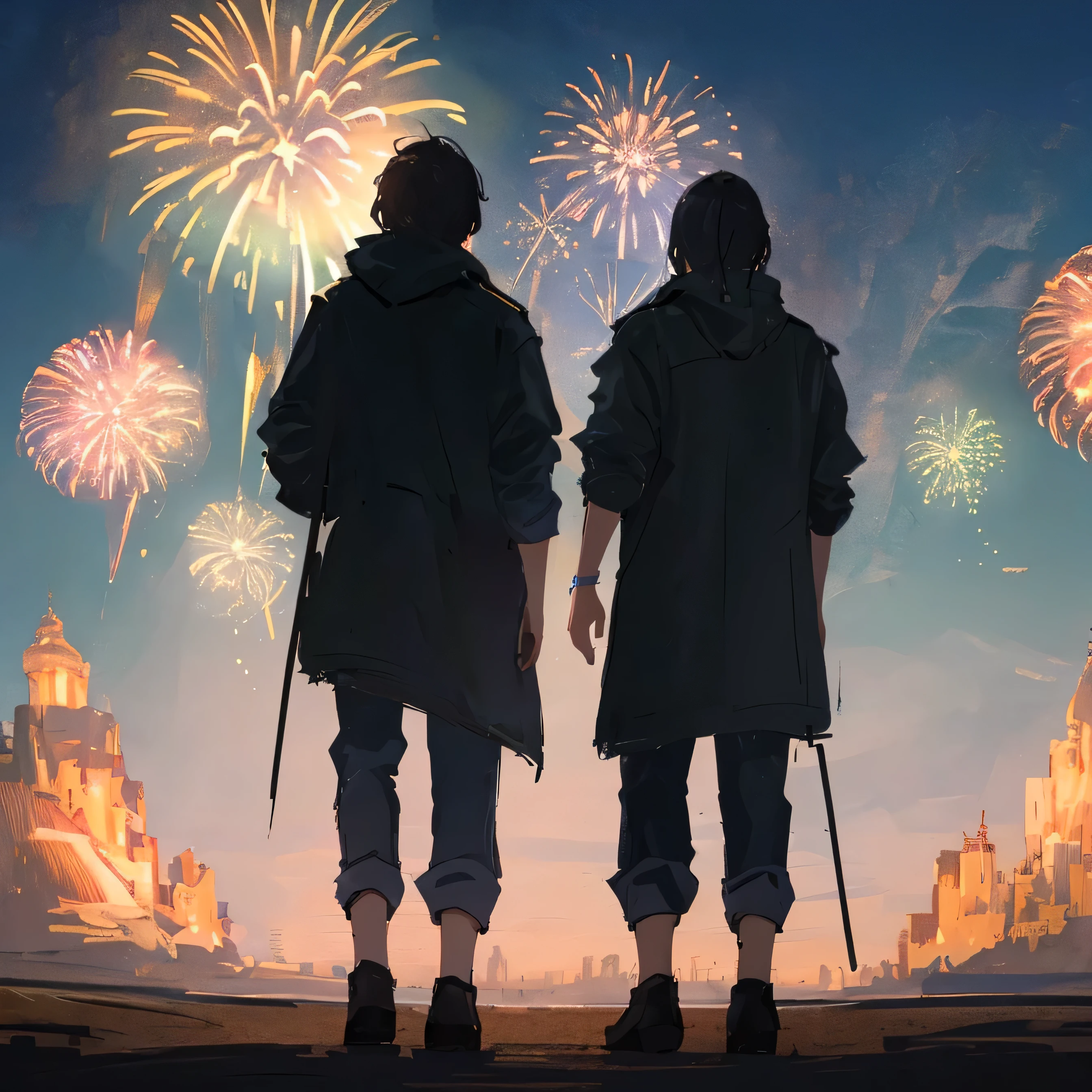 {Highest quality},{{masterpiece}},{High resolution},Very detailedCG,Very detailed8K wallpaper,(((masterpiece))),(((Highest quality))),((Very detailed)),(figure),((sketch)),((landscape)),(Detailed light)、Fireworks display、men and women、Back view