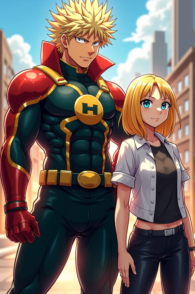 My Hero Academia anime panel with a blond girl next to Bakugo Katsuki