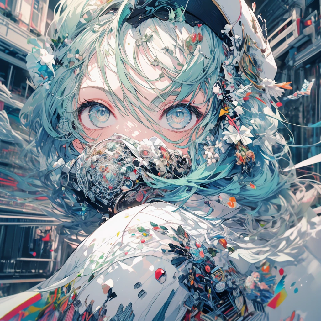 dancegirl,wearingcap,White jacket,high quality,high resolution,1girl,masterpiece,fullbody,4k,8k,green hair