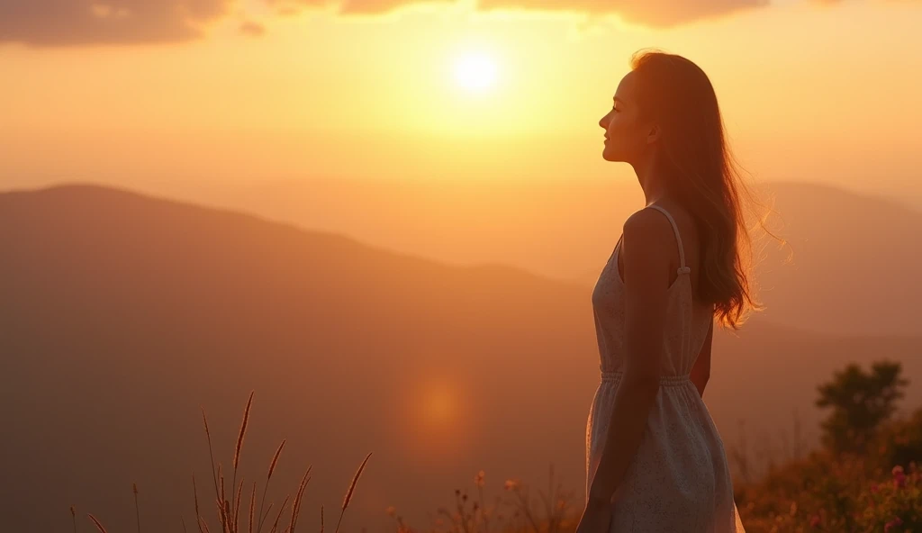 The video opens with a soft focus on a beautiful sunrise over a serene landscape, symbolizing a new beginning. The camera slowly zooms in on the female lead, standing on a hill, lost in her thoughts. As the verse starts, a gentle breeze moves her hair, and she looks up with a hopeful smile, feeling the presence of her loved one.