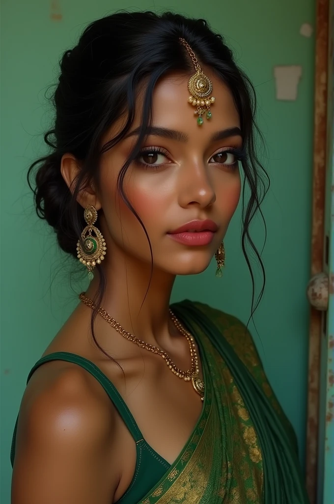 ((best quality)), ((masterpiece)), (detailed), perfect face,
Bangladeshi milf aunty, green fittings drees, tamanna bhatt figure, oily skin, black skin