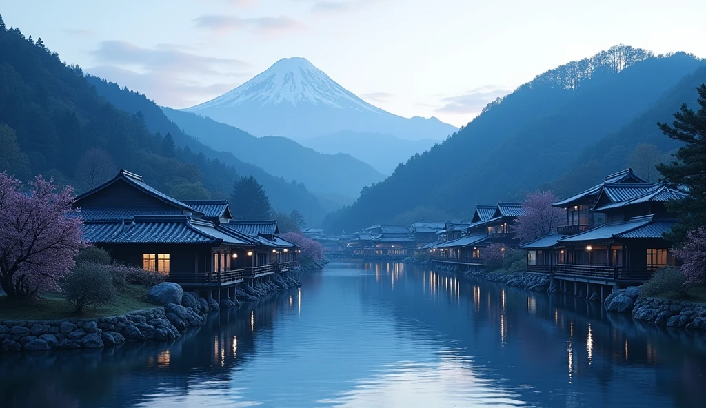 Landscape of Japan village with no one at night , Clean white background, Professional Vector, Full Shot, 8k resolution, Impressive illustrations