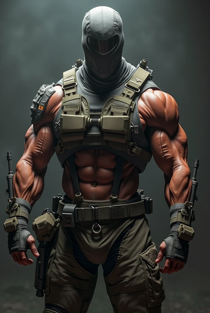 Create a super strong Call of Duty Warzone Ghots so much so that the muscles are visible, especially the arms, but the arms have veins and the abdominal frames 