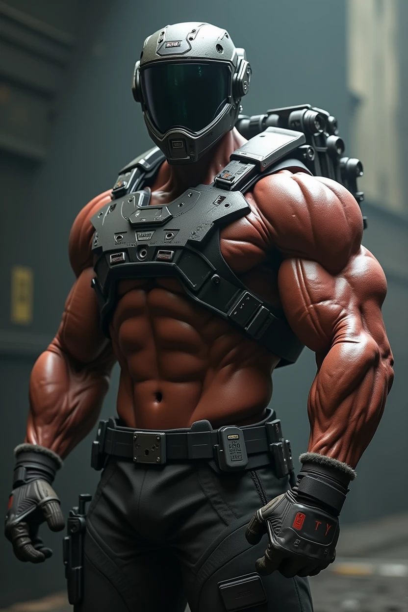 Create a super strong Call of Duty Warzone Ghots so much so that the muscles are visible, especially the arms, but the arms have veins and the abdominal frames
