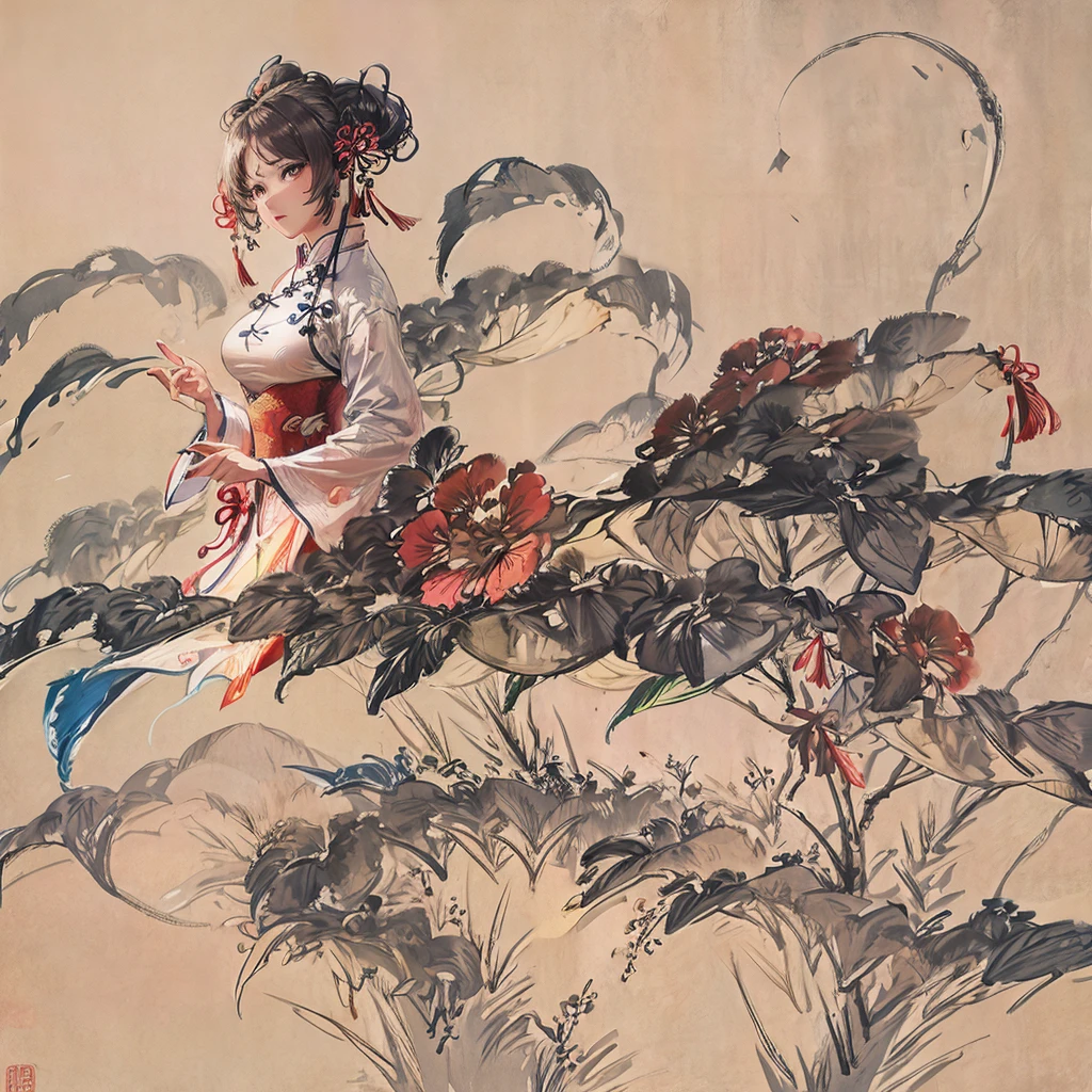 woman，cheongsam，Chinese style，bamboo
