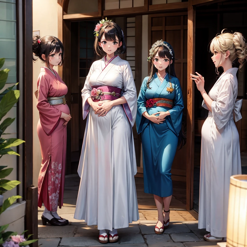 4 girls, pregnant, japanese, wedding dresses,