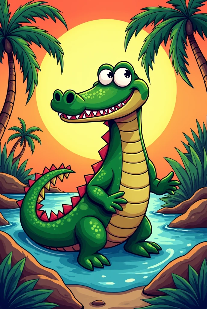Crocodile cartoon in the style of the 80s programs

