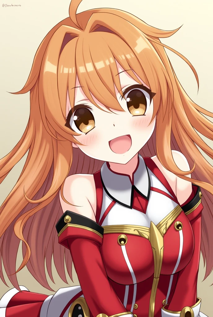 ((masterpiece)), Highest quality, Very detailed,(One Girl),Yuki Asuna、Asuna (Stay), Brown eyes, Exposing shoulders, chest当て, armor, Removable sleeves, gloves, white gloves, (Red and white dress), Long Hair, Beautiful background ,clothing, chest, (((Excited))), (((In the heat))),