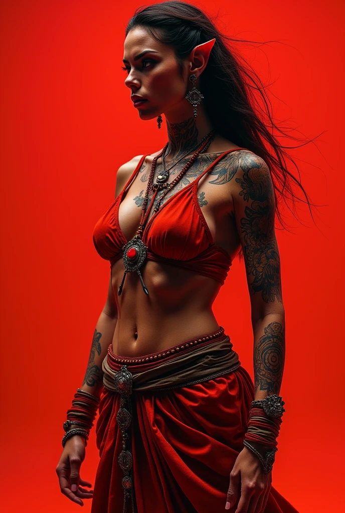 (art nouveau elements 1.3),Solitary,一个光头的红皮肤的Female Orc,attractive women,Strong women,Sexual charm,Ultra HD, Textured Skin, Anatomically correct,Standing in the red desert, Female Orc, Orc female, A very beautiful orc, Female Orc , muscular,Bodybuilding muscle style,(Tall and sturdy body),(surprisingly big breasts),G cup,No hair,Red skin,Overall red background,(G cup1.5),(Shaman 1.3),(Desert Shaman Outfit),(Confident posture),(Large tattoos 1.5),(Mystical totem tattoo 1.5),(Movie Light),(Epic picture quality),(具有Sexual charm的1.5),暗Red skin,(tall and hunk),(tall and hunk),(Tiger back bear waist)