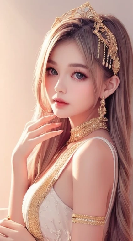 Beautiful woman、Arabian、Veil、Gold Jewelry、masterpiece、Highest quality、Ultra delicate、8k、、Blonde Hair、、Bustier、long hair、Veil、Hair ornaments