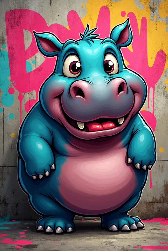 Hippo cartoon graffiti style 
