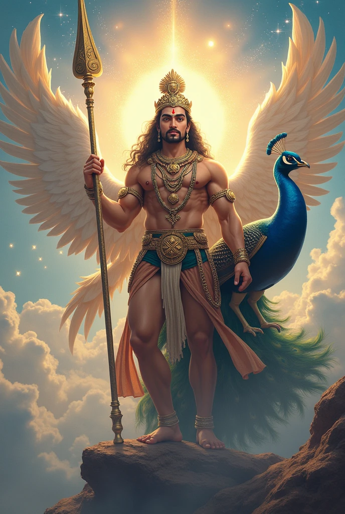 lord murugan with peckcock and vel in heavan