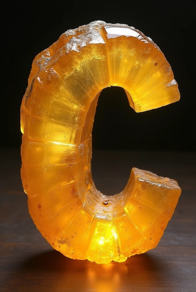 realistic citrine druse cut in the shape of a capital letter C in the shape, with shiny crystals                                                                                                                                                                                                                                                                                                                                                                                               