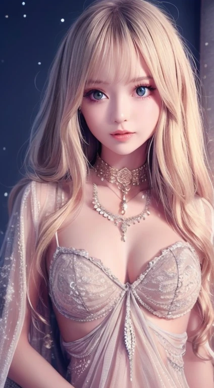 Beautiful woman、Arabian、Veil、Gold Jewelry、masterpiece、Highest quality、Ultra delicate、8k、、Blonde Hair、、Bustier、long hair、Veilヘアー飾り、レースのVeilをかぶる