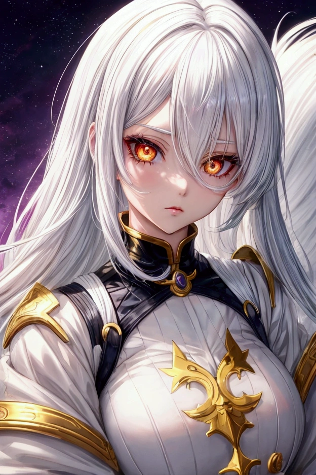Anime girl with white hair and golden eyes with aesthetic build