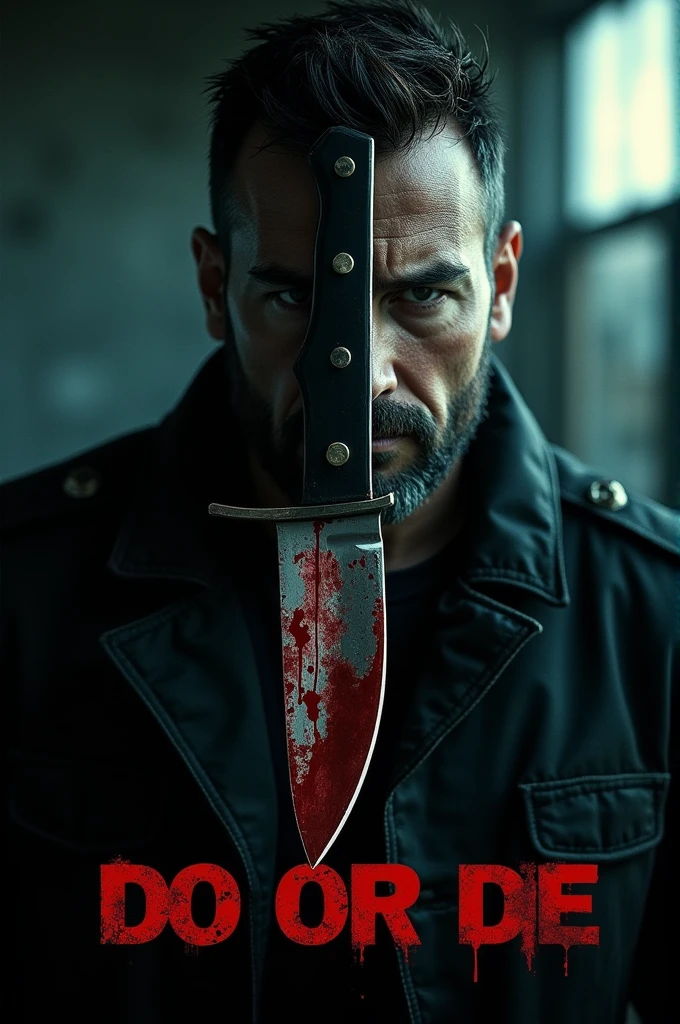 Make a movie poster with a blooded knife, tital is "DO OR DIE"