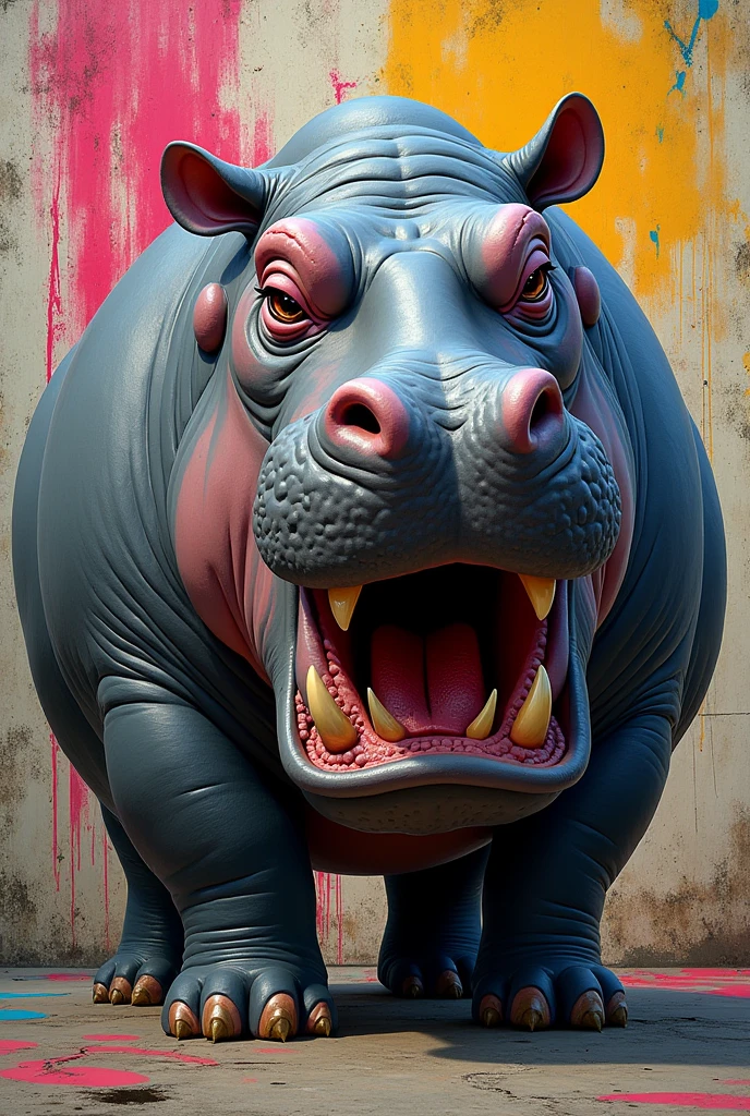 Hippopotamus cartoon graffiti style With a mean face and an aggressive complexion