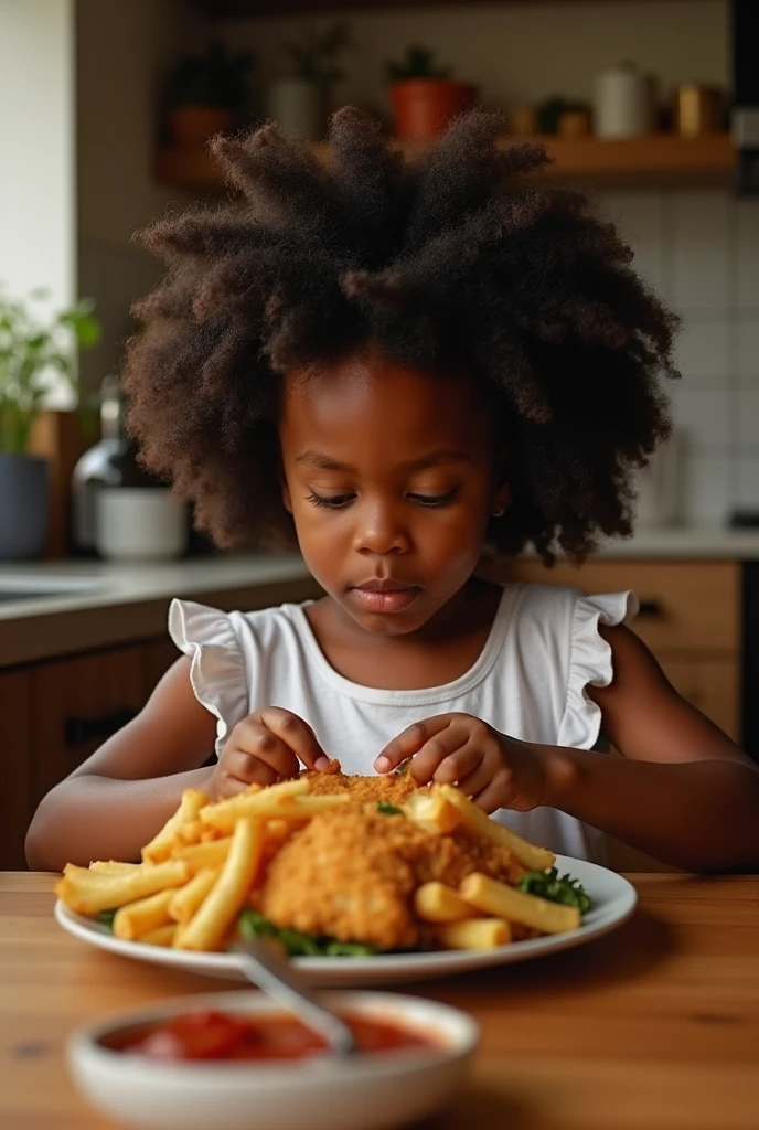 Black girl on fry chicken