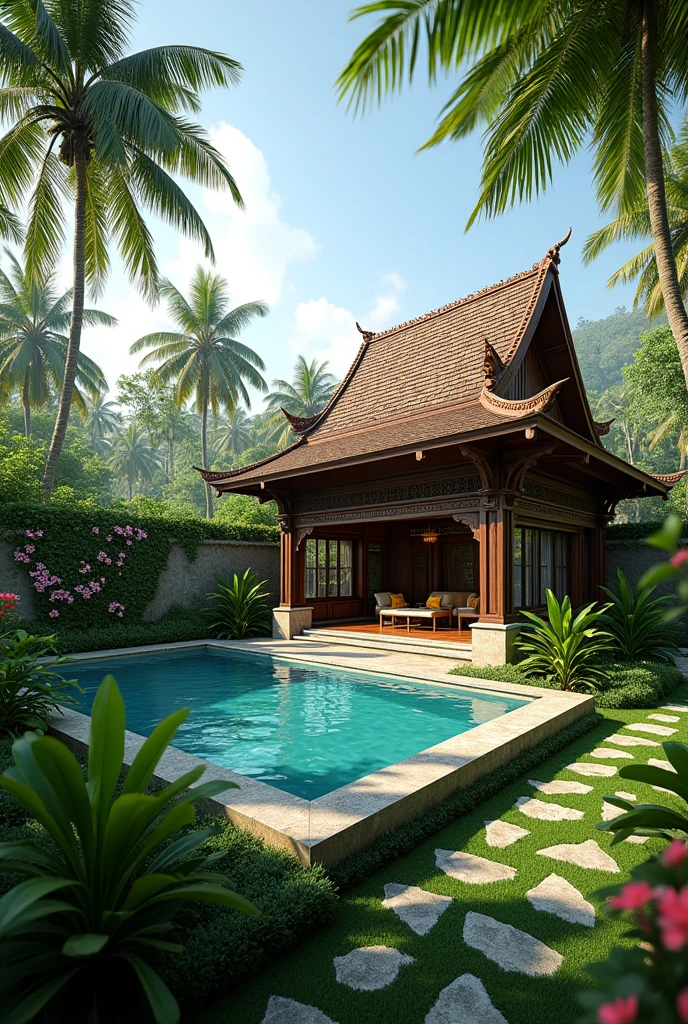 Joglo house , tropical garden , swimming pool 