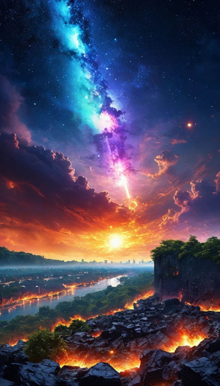 The color of the galaxy The starry sky of the galaxy々Clear nebula starry sky_sky sunset colorful sunrise panorama sunshine, Moon, Optics, Fantastic,It was dark,Raid,Safety,Panoramic View,Photo taken from a video game of a large populated city, an ancient city on fire, Invading forces background, Beautiful renderings of the Three Kingdoms period, War scenes, background: Battle Scenes, Invading forces background, Results of the Great War, Heroic Battle Scenes, Spectacular Battle Scenes, Win the Ultra_High-definition Ultra_Photorealistic and optimal ultra_High Quality OpenGL Shaders Ultra_High-precision reflective_High Resolution Perfect Volume Lightening Improved Octane_Rendered in UHD "Niagara Falls" Hearth Glass Mirror Monster Fire Blast Flame Saturation Luminescence Backlight Shadow Chef D' Tattoo Blues_Weber Sex Naked NSFW Wide Variety Multi Etc.. --s 1000 --c 20 --q 20 --chaos 100
