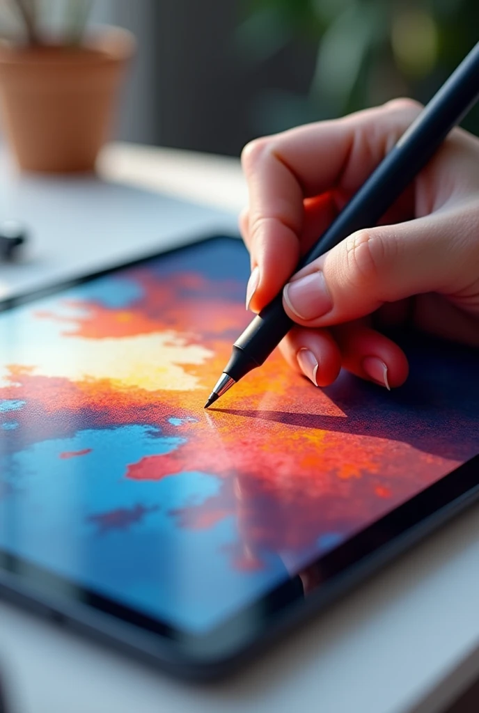 Make it seem like I'm drawing a digital art On ipad with stylus in my hand.