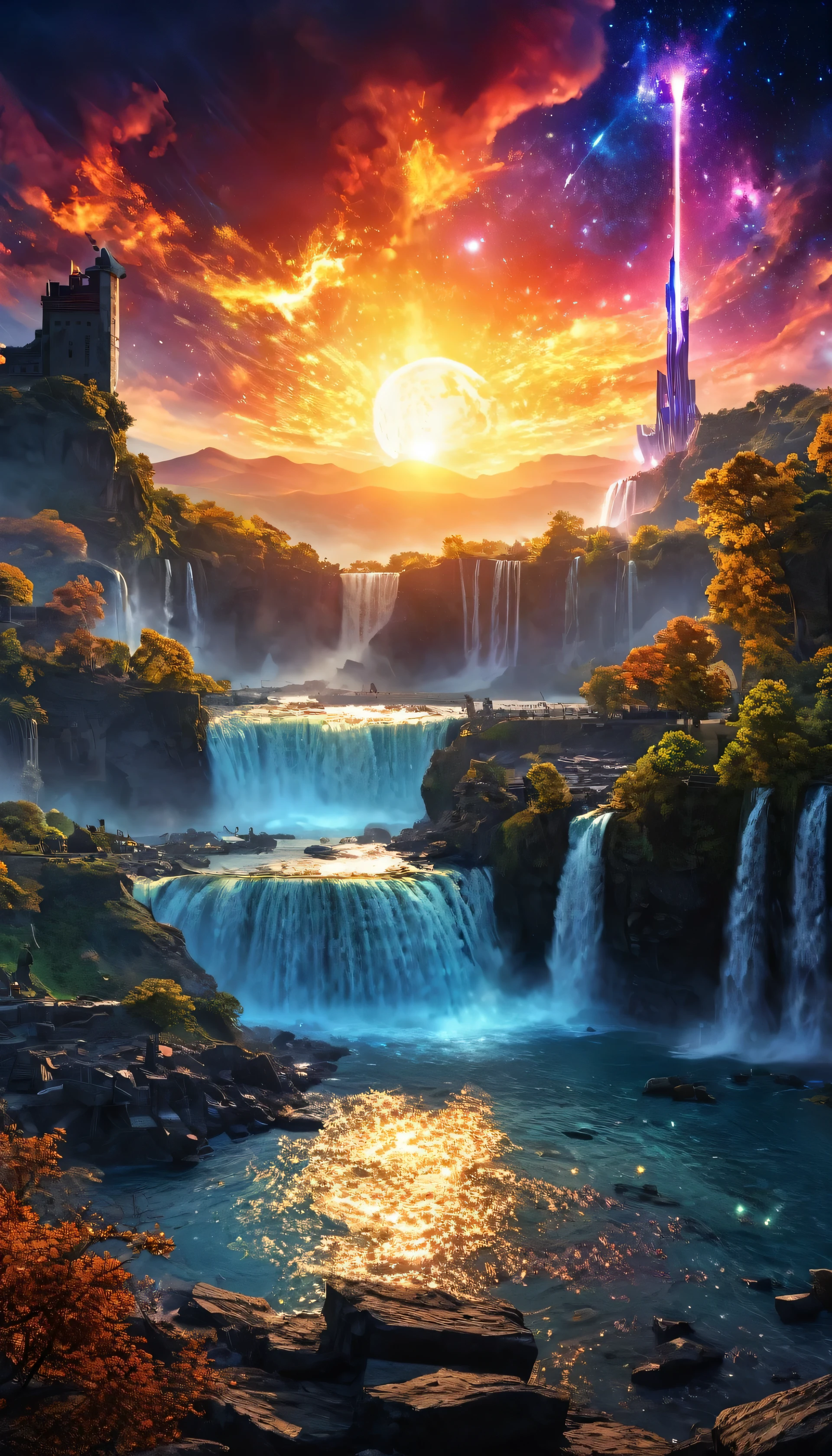 The color of the galaxy The starry sky of the galaxy々Clear nebula starry sky_sky sunset colorful sunrise panorama sunshine, Moon, Optics, Fantastic,It was dark,Raid,Safety,Panoramic View,Photo taken from a video game of a large populated city, an ancient city on fire, Invading forces background, Beautiful renderings of the Three Kingdoms period, War scenes, background: Battle Scenes, Invading forces background, Results of the Great War, Heroic Battle Scenes, Spectacular Battle Scenes, Win the Ultra_High-definition Ultra_Photorealistic and optimal ultra_High Quality OpenGL Shaders Ultra_High-precision reflective_High Resolution Perfect Volume Lightening Improved Octane_Rendered in UHD "Niagara Falls" Hearth Glass Mirror Monster Fire Blast Flame Saturation Luminescence Backlight Shadow Chef D' Tattoo Blues_Weber Sex Naked NSFW Wide Variety Multi Etc.. --s 1000 --c 20 --q 20 --chaos 100