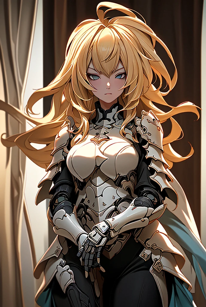 ((best quality)), ((Masterpiece)), (details:1.4), 3d, HDR (high dynamic range), mature woman, เหมือนจริง, Curtain Bangs, Blonde hair, White eyes, จมูกโด่ง, PBR surface, After processing, Anisotropic filtration,depth of field, Maximum clarity and clarity, multi-layered surface, perfect proportions, 8K raw files, holy paladin, Heavy armor, Fierce