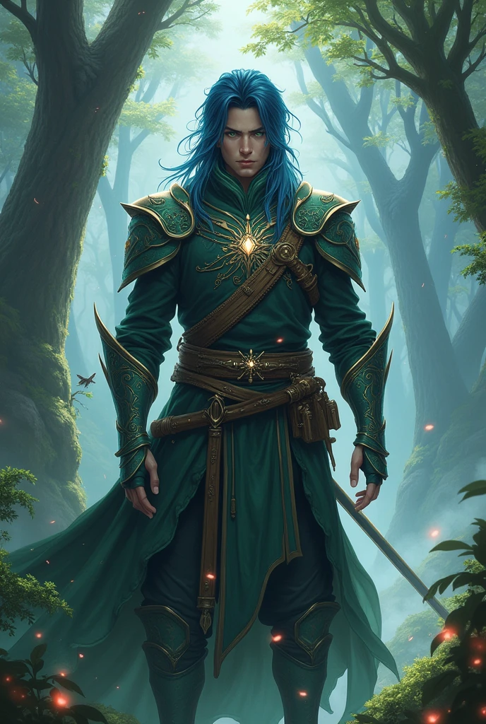 Jin woo solo levelimg as semi elf 1.99m Green eyes, very dark blue hair, 25 years old and 82 Kg, in good shape