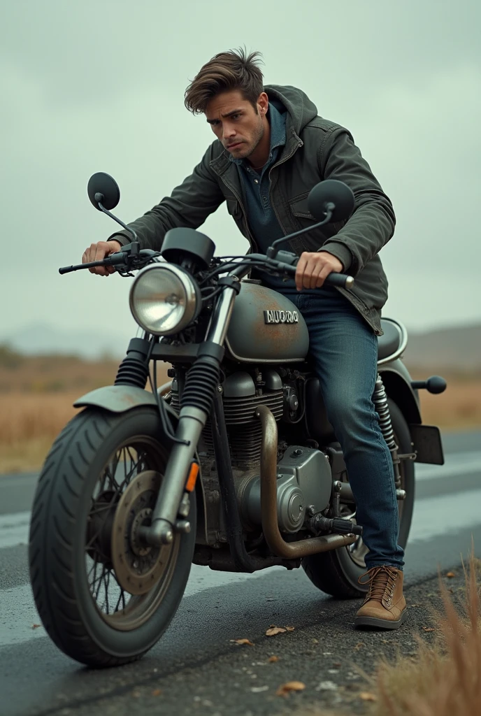 Ek ladke ki bike me puncher ho gya hai or bo tension me hai kyuki wo sunsan road per akela hai