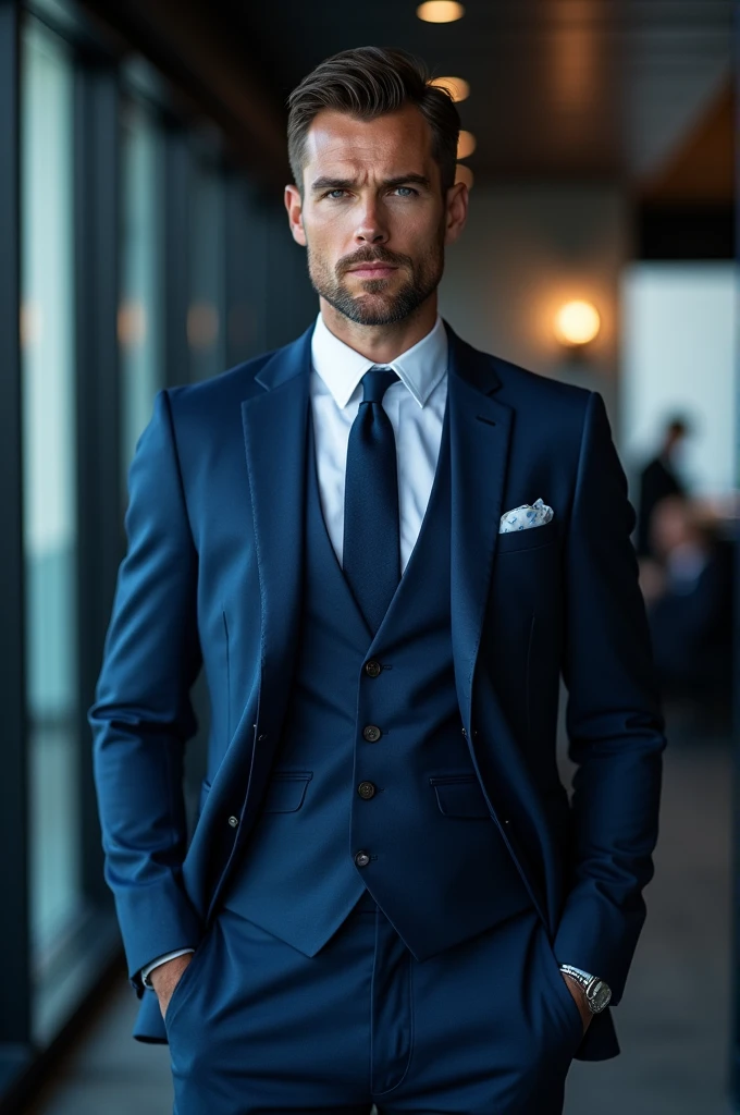 Elegant man in blue suit and tie