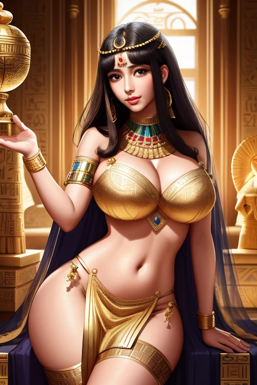 Queen Cleopatra Photos, to be born, Ultra-realistic, Realistic, High resolution (4K/8k), Featured Photo, Realistic portraits, Capturing the charisma of an Egyptian queen.A girl in a gold micro bikini with gold decoration、large drooping,Huge breasts,Saggy breasts,(Cleavage exposure、Expose your upper arms、Navel exposure、Exposed thighs)
Detailed skin: The complex texture of her skin, Reminiscent of ancient Egyptian hieroglyphics, Perfect lighting highlights - a harmonious blend of soft candlelight and the golden glow of the setting sun.
body: Her Hourglass Figure, Egyptian custom costume accents, Show off the perfect curves that have captivated the world for centuries. Detailed embroidery(Garter Stockings)(Small headband)Ancient temples