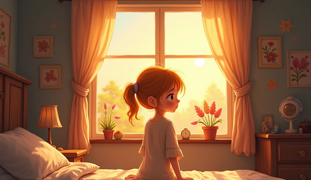 The soft morning light shines through the window, Unlock the imaginative room, Painting of flowers and stars. Mel is a girl with curious eyes and sun-colored hair., I wake up to a strange sound.