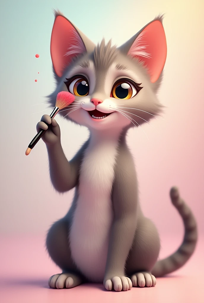 Cat is showing her makeup on her face