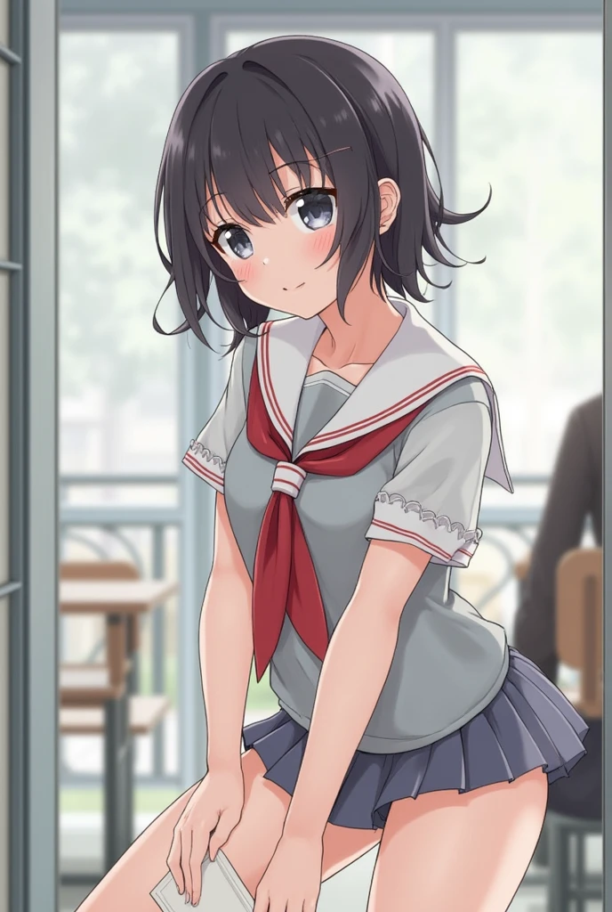 masterpiece、High resolution、japanese girls、18 years old、short、Turn around and look at me、Show me your underwear、mini threads 、((School uniform))show your hips、When your panties dig into your ass、young face、small ass、over knee socks