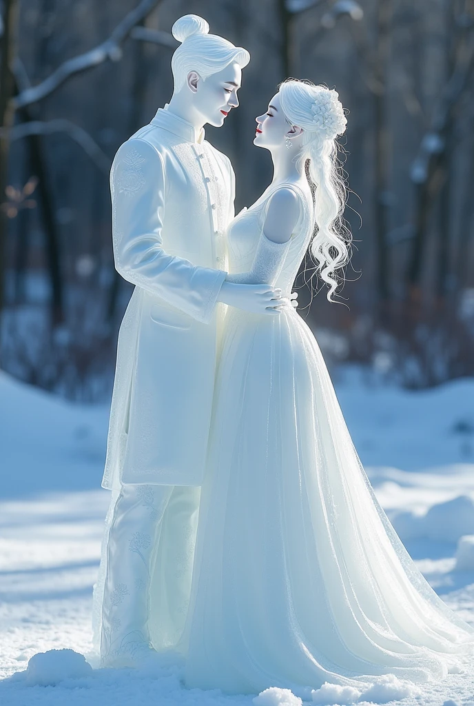 (ice - carving:1.4),Movie Angle,(Fan Bingbing, ice sculpture couple,romantic couple,Asian cute couple, Anatomically correct,full bodyesbian,Masterpiece ice sculpture camellia,Representative work Hanfu,Smile,sexy,full body arts,traditional arts,beautiful arts,cute,Sweet couple,sexy arts,romantic seens arts,wallpaper arts,young couple, nude style,photography arts,Queen arts,Royal drees,dress arts,nude arts,relex movement seen,erotic nude)