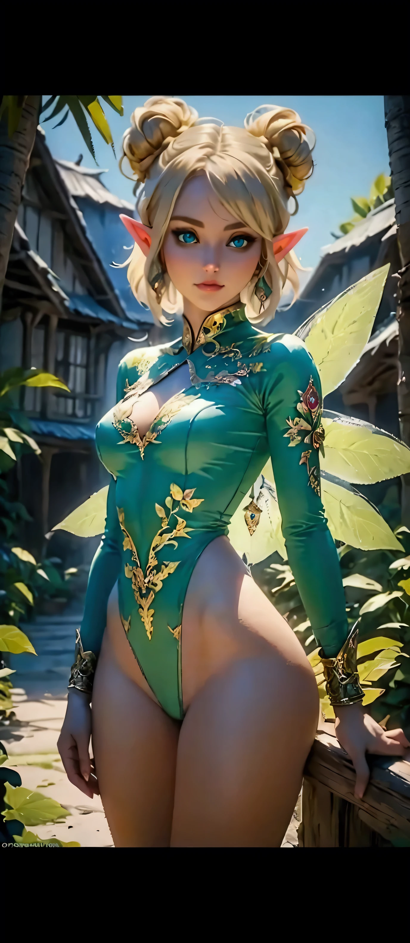 Beautiful Elven Girl in Green Bodysuit
