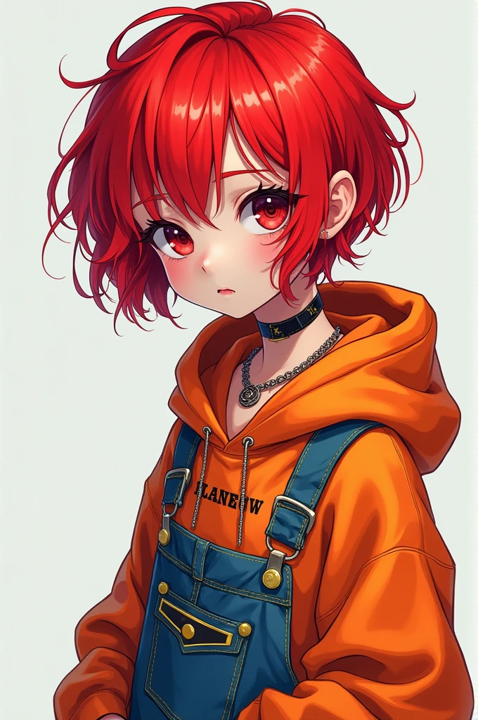 Short red hair anime girl with Lil Peep clothes