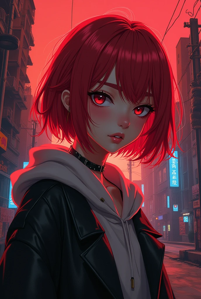 Short red hair anime girl with Lil Peep