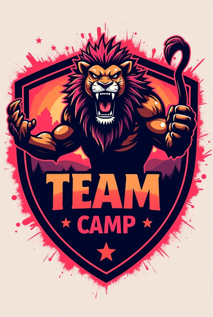 shield de equipo deportivo campamento con una mantícora y que tenga escrito mantícora
que sea rosa con naranja (shield)