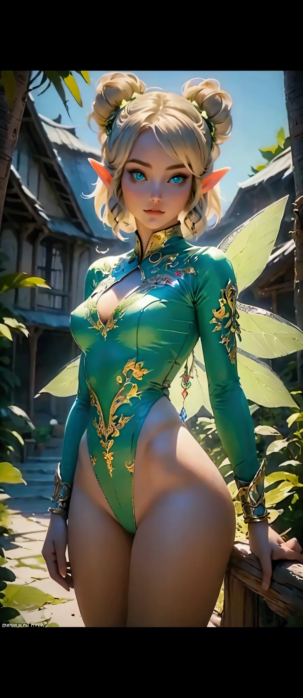 Beautiful Elven Girl in Green Bodysuit