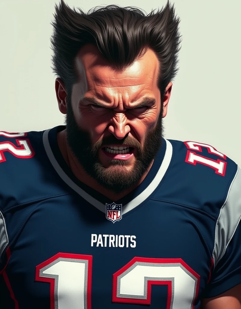 Photo profile logan wolverine furious with New England Patriots jersey suit #12