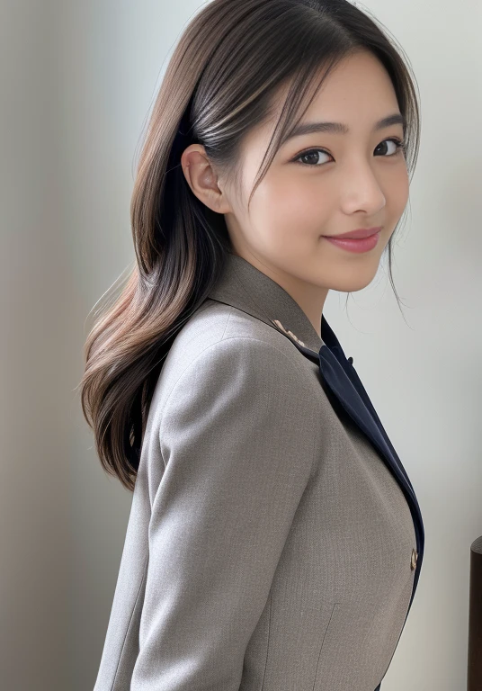 ((Browsing Caution)), (Highly detailed CG Unity 8K wallpapers, Highest quality, Very detailed, Looking at the camera:1.2, The light shines on your face:1.5, Gray background, Professional Lighting), Upper Body, 20-year-old Japanese female paralegal. Hair length is medium, dark, Back to practical style; Oval face and well-defined eyebrows, Intelligent almond-shaped eyes, Straight nose, and a gentle tone. Outfit includes tailored navy blazer, Crisp white shirt, discreet pendant necklace, It symbolizes her efficient and focused personality., front, Mid Shot, smile, mini skirt, pantyhose, High heels, Perfect beauty, president'secretary, (((I can see your pants))), ((Company Office)), squat、 ((Spread your legs wide))、((mini skirt)), ((Camel Toe)), 180 degree split