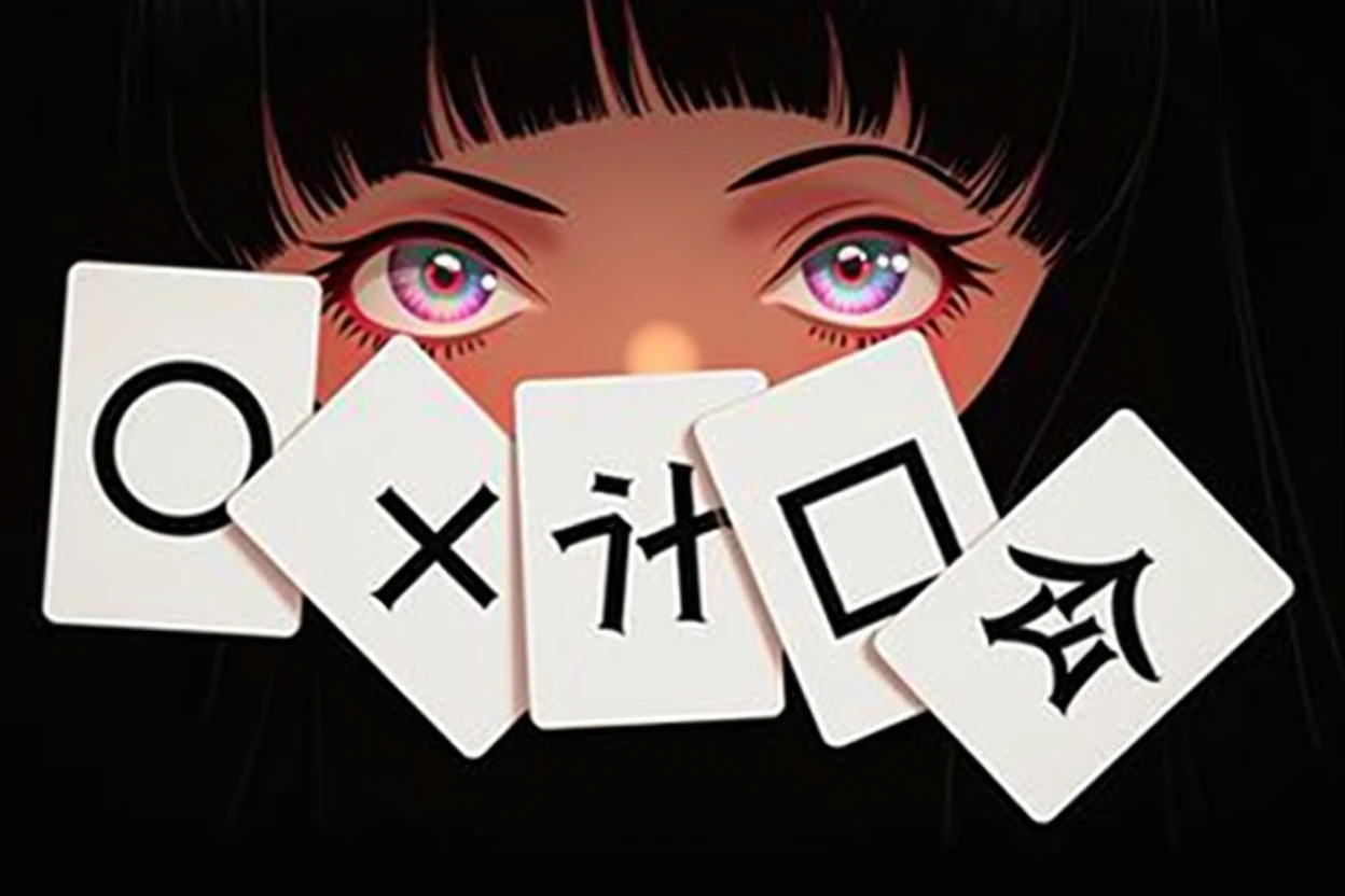 photo、フォトリアリスティック、a Japanese psychic girl glaring at a table of ESP cards, detailed face, beautiful eyes and lips, long eyelashes, porcelain skin, elegant hairstyle, white school uniform, sitting at a table, intense expression, floating ESP cards, dramatic lighting, photorealistic, highly detailed, cinematic, vibrant colors, digital art