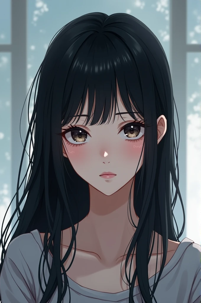 A anime girl with long black hair